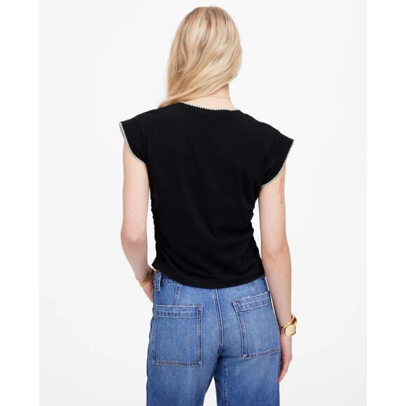 Madewell Sutro Muscle Tee WMNS S Side-Cinch Crew Neck Black Contrast Stitch Trim - Picture 3 of 8